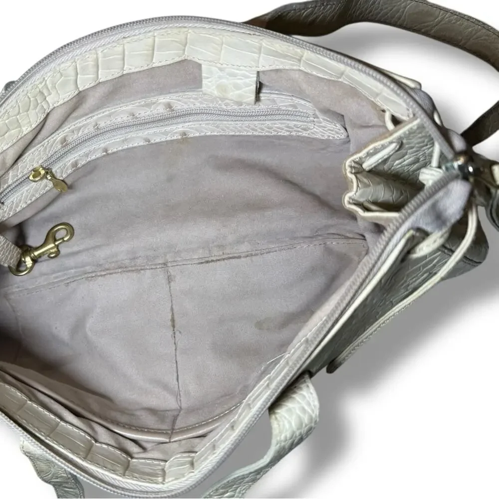 Vintage Brahmin Croc-Embossed Leather Barrel Shoulder Bag – Ivory / Cream - Picture 4 of 10